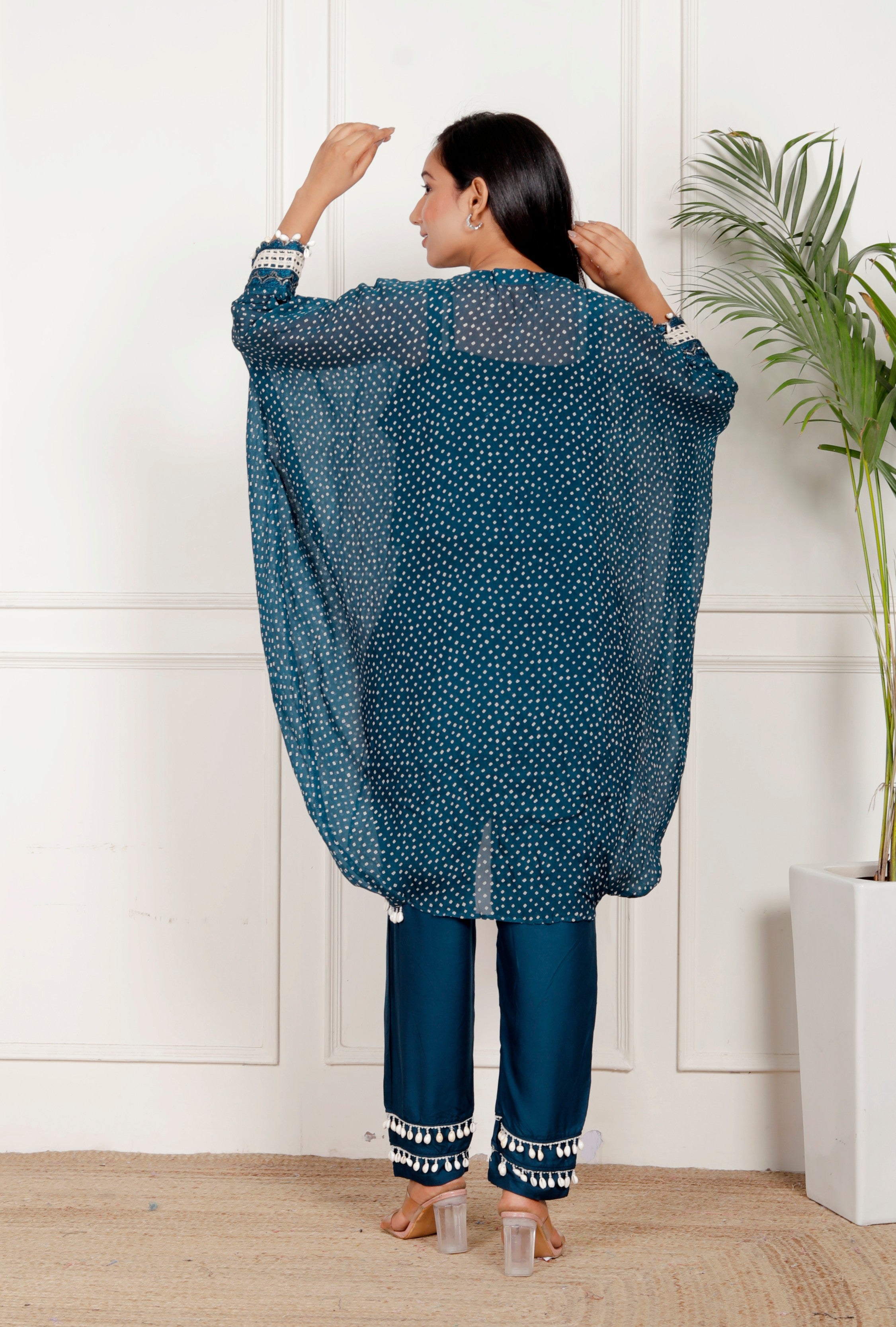 Blue Bandhni Kaftaan Shell