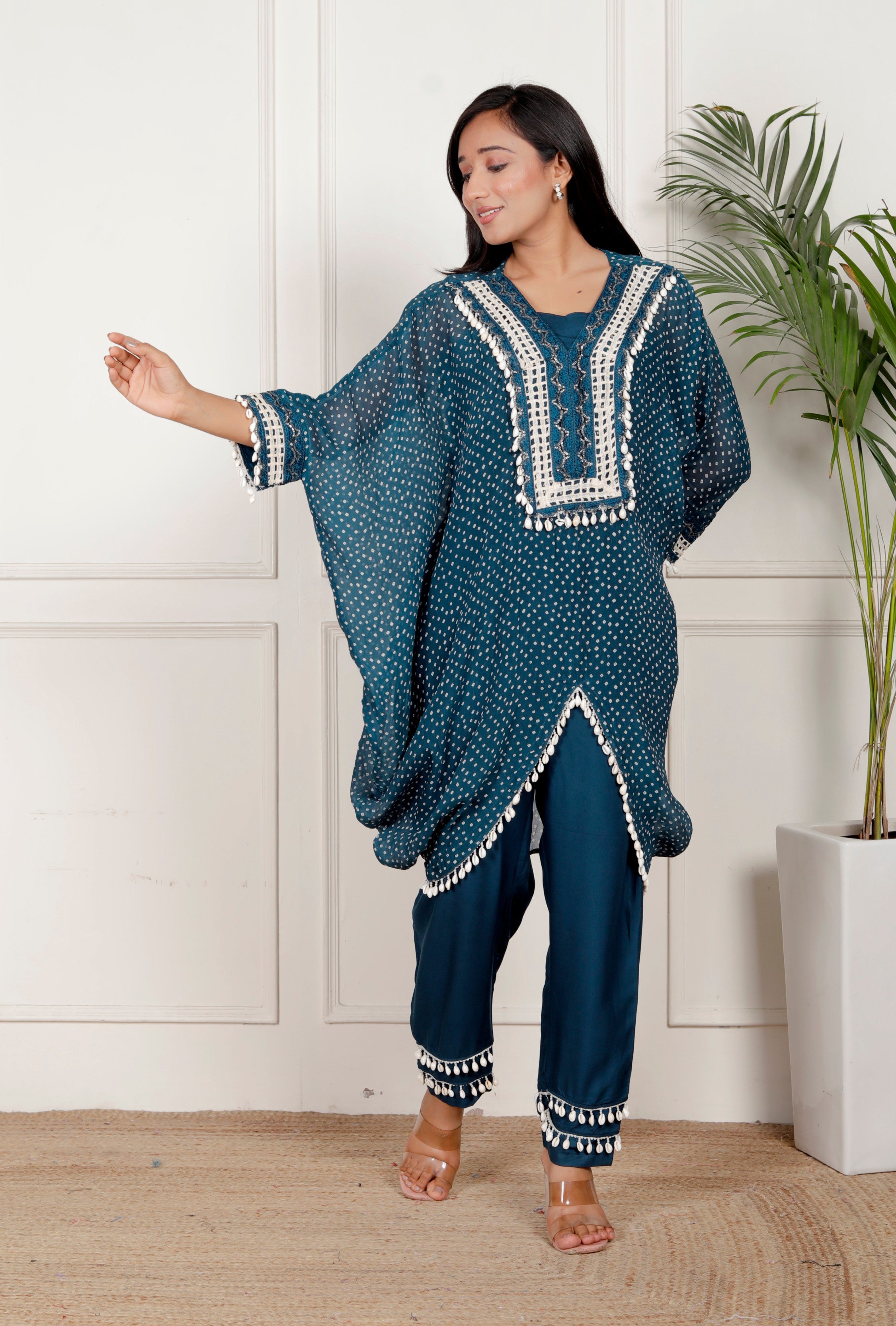 Blue Bandhni Kaftaan Shell