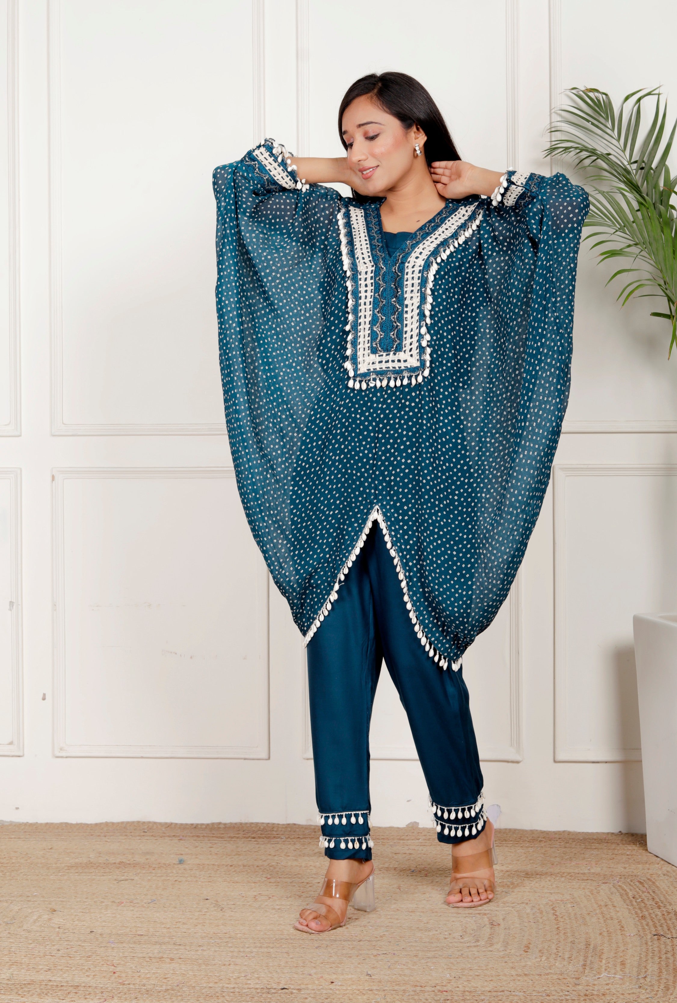 Blue Bandhni Kaftaan Shell