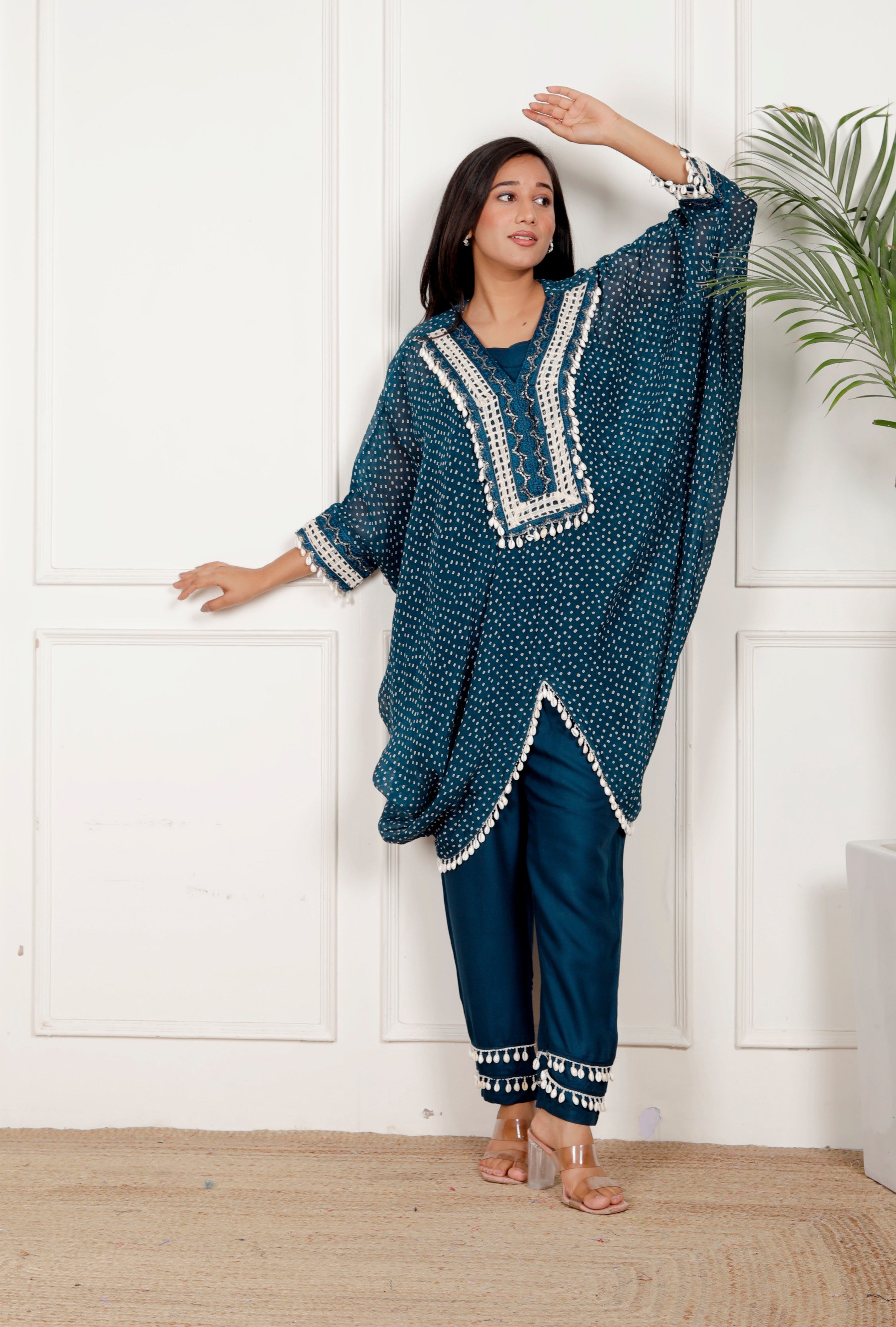 Blue Bandhni Kaftaan Shell