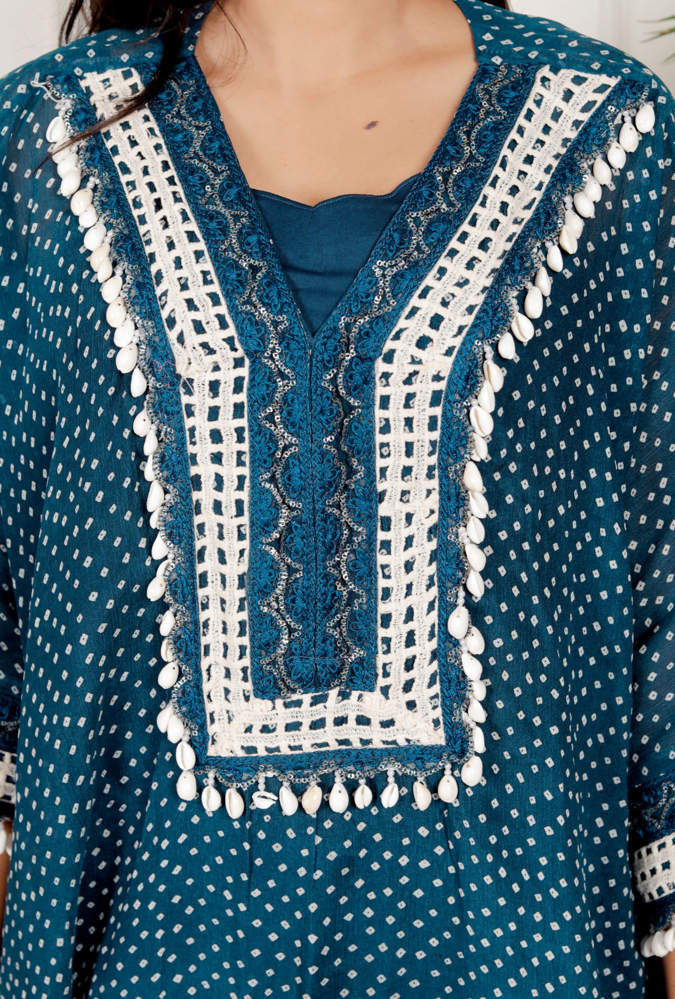 Blue Bandhni Kaftaan Shell